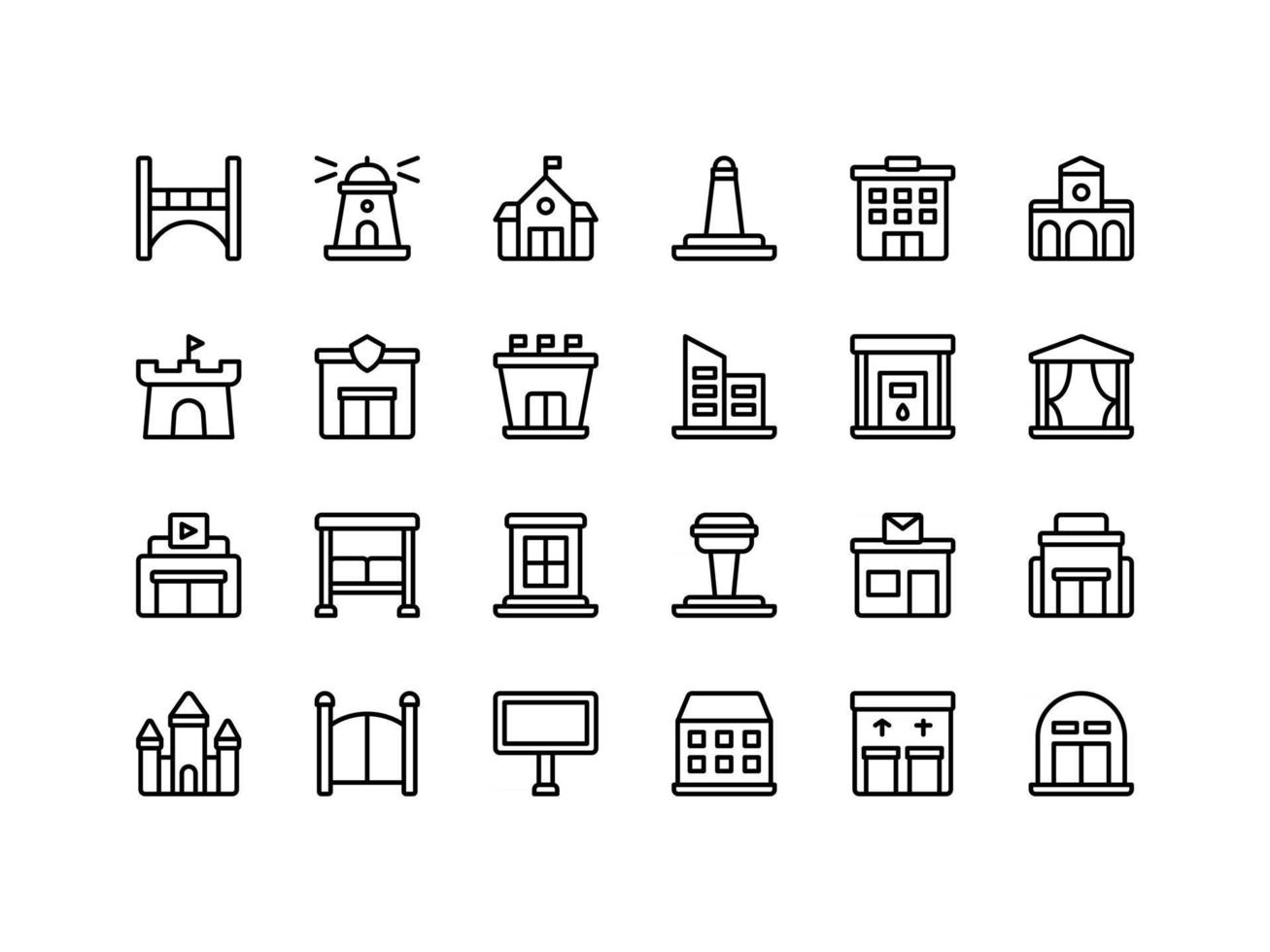 gebouw en oriëntatiepunt overzicht icon set vector