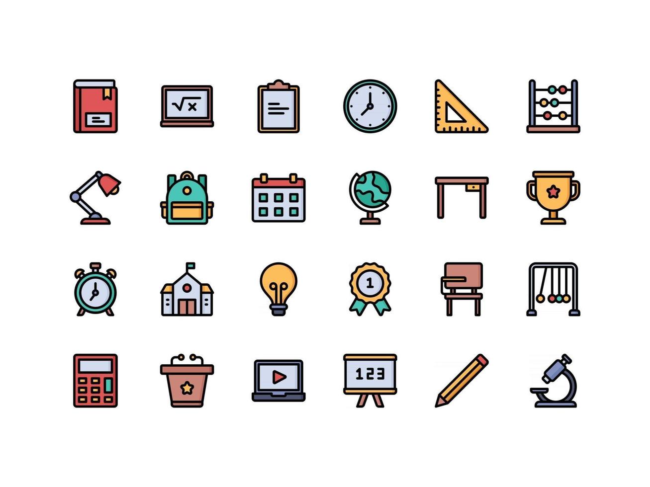 school en onderwijs lineaire kleur icon set vector