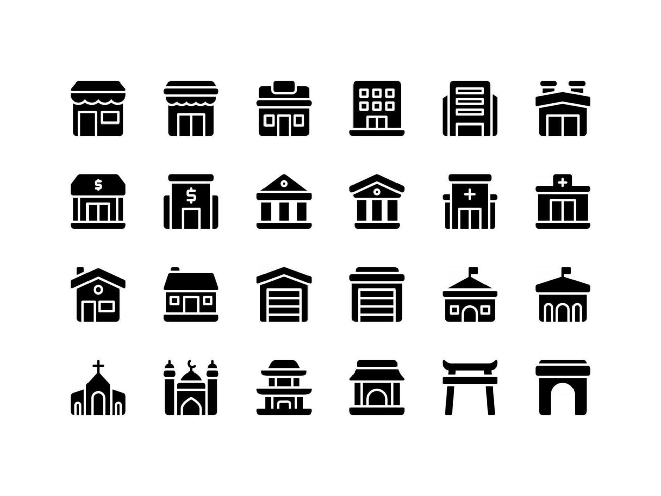 gebouw en landmark glyph icon set vector