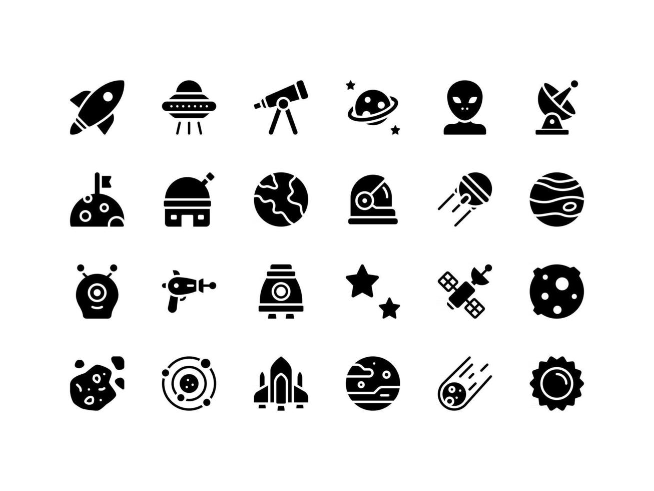ruimte objecten glyph icon set vector