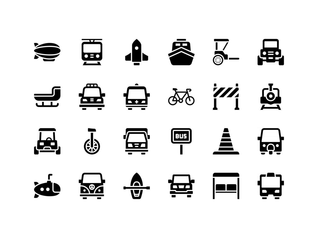 transport en voertuigen glyph icon set vector