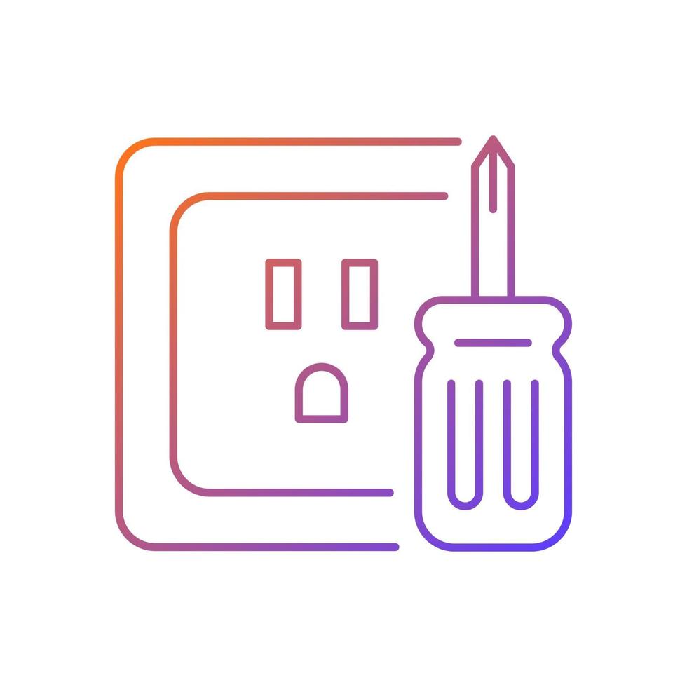 outlet reparatie kleurovergang lineaire vector pictogram. elektrische stekkers en stopcontacten. spanning testen. apparaten verbinding. dunne lijn kleur symbolen. moderne stijlpictogram. vector geïsoleerde overzichtstekening