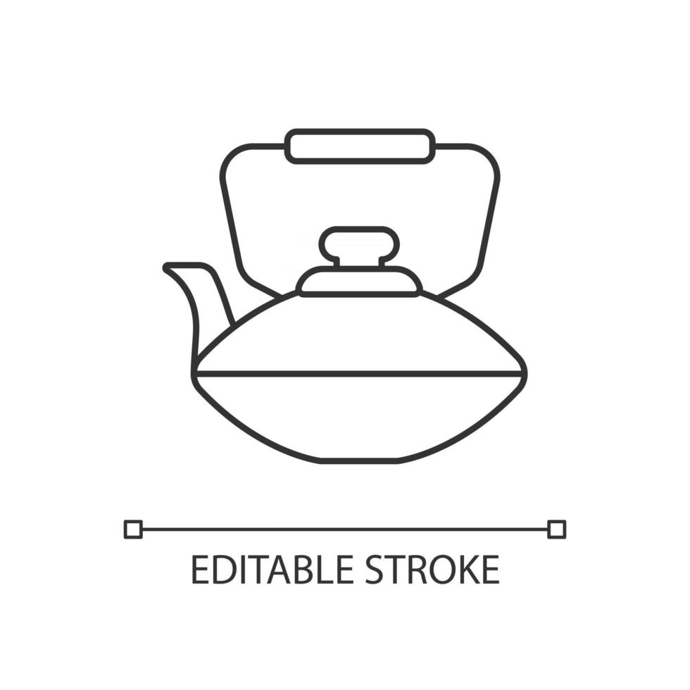 Chinees ijzeren theepot lineair pictogram. nationale soorten servies. ouderwetse keukenapparatuur. dunne lijn aanpasbare illustratie. contour symbool. vector geïsoleerde overzichtstekening. bewerkbare streek