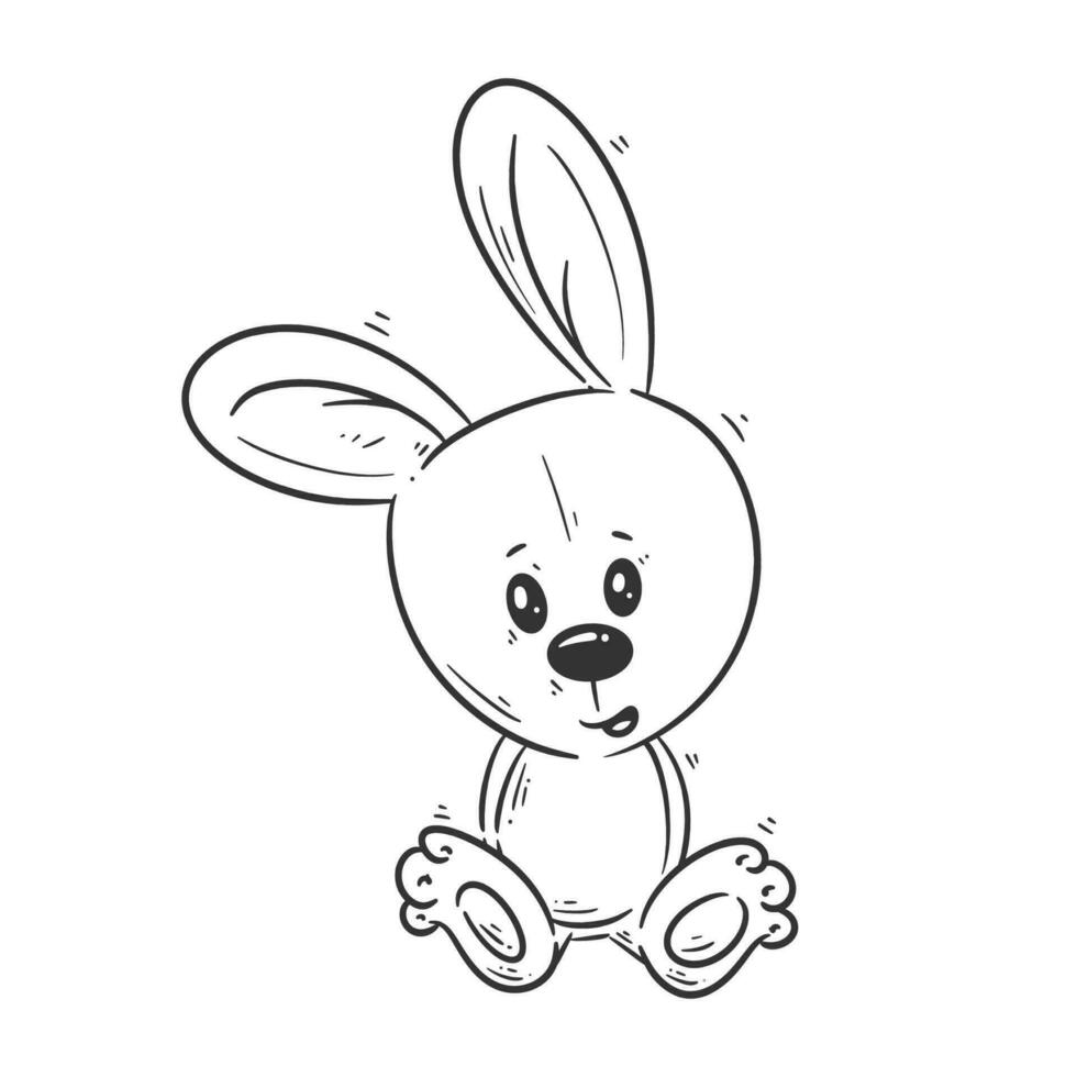 schattig konijn pop zittend tekenfilm stijl vector voor kleur
