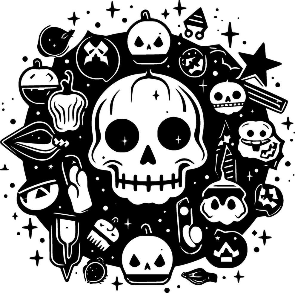 halloween, zwart en wit vector illustratie