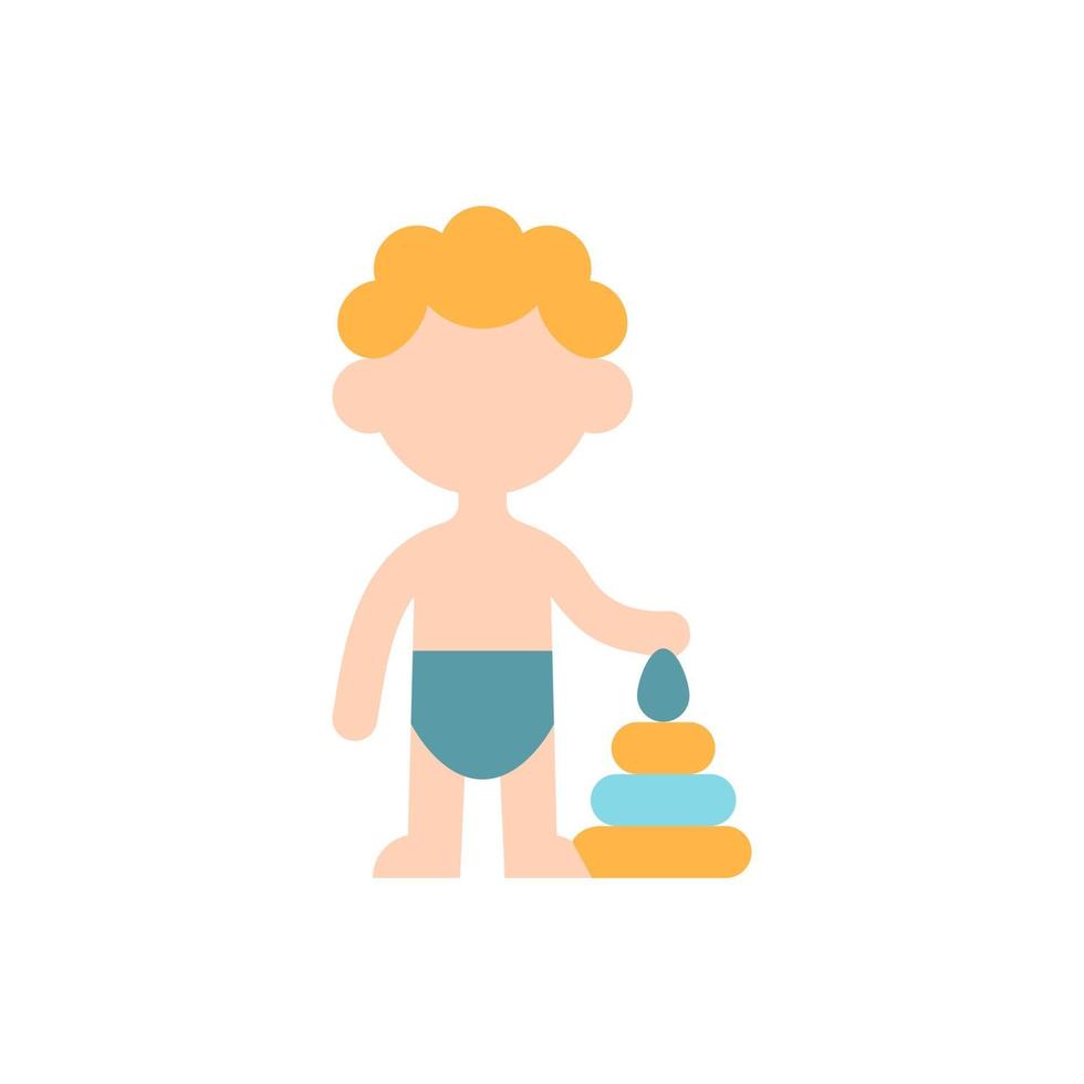 mannelijke peuter vector egale kleur pictogram. 1-2 jaar oud. Kinder ontwikkeling. kleuter jongen. vroege kindertijd. spelen met speelgoed. persoon avatar. illustraties in cartoonstijl voor mobiele app. geïsoleerde rgb illustratie