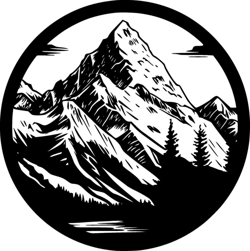 bergen - zwart en wit geïsoleerd icoon - vector illustratie