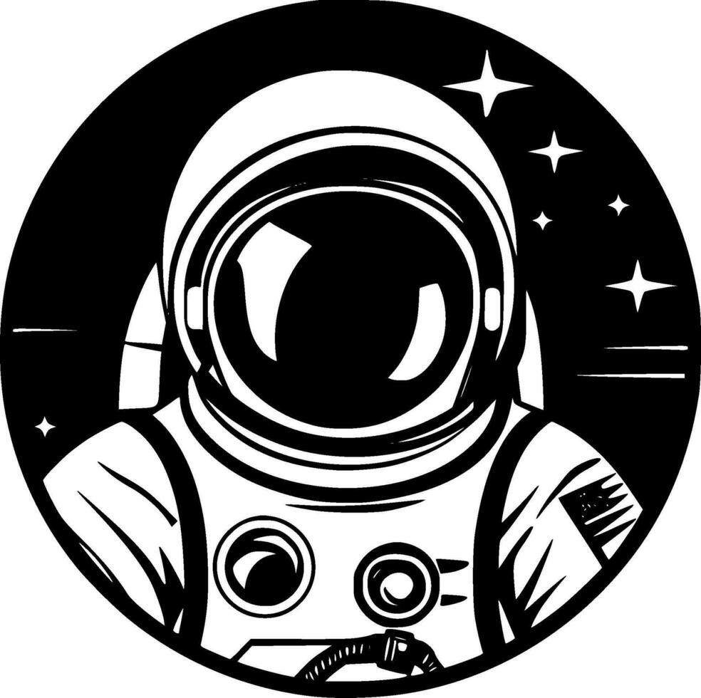 astronaut - zwart en wit geïsoleerd icoon - vector illustratie