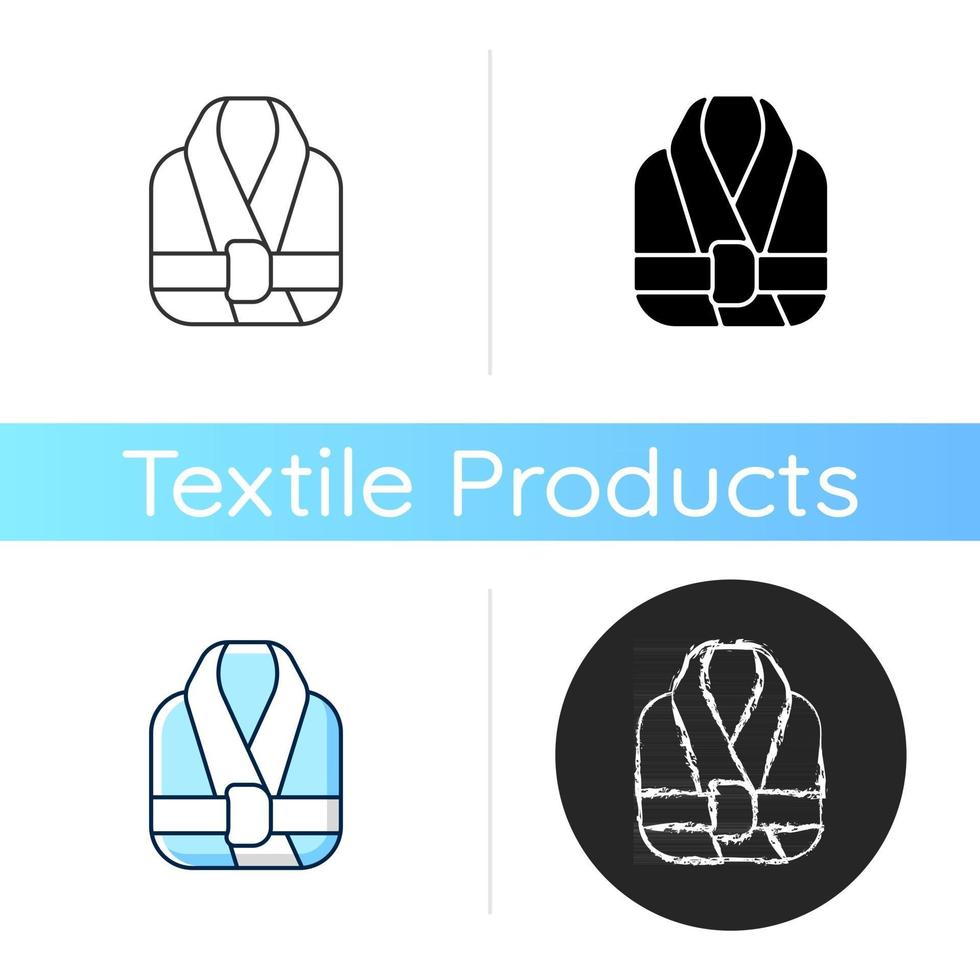 badjas icoon. schone opgevouwen kleding. badjas voor onder de douche. spa, saunakleding. textielproducten en huishoudelijke kleding. lineaire zwarte en rgb-kleurstijlen. geïsoleerde vectorillustraties vector