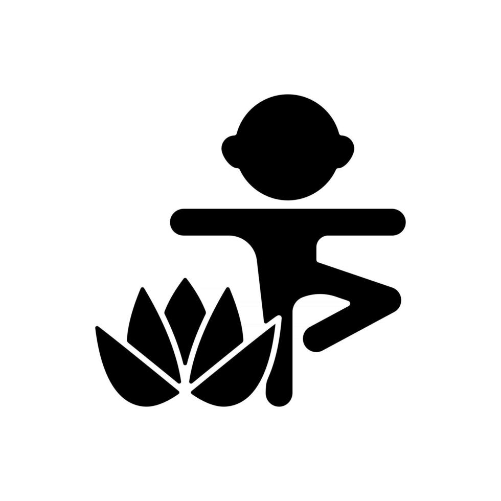 kinder yoga zwarte glyph pictogram. het verbeteren van kinderen mindfulness, concentratie. ademhalingstechnieken. geestelijk en lichamelijk welzijn. silhouet symbool op witte ruimte. vector geïsoleerde illustratie