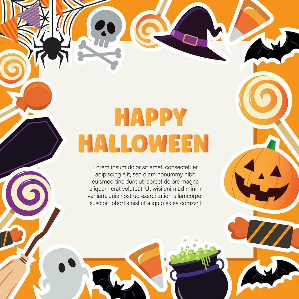 halloween achtergrond met vlak pictogrammen en plein kader vector illustratie