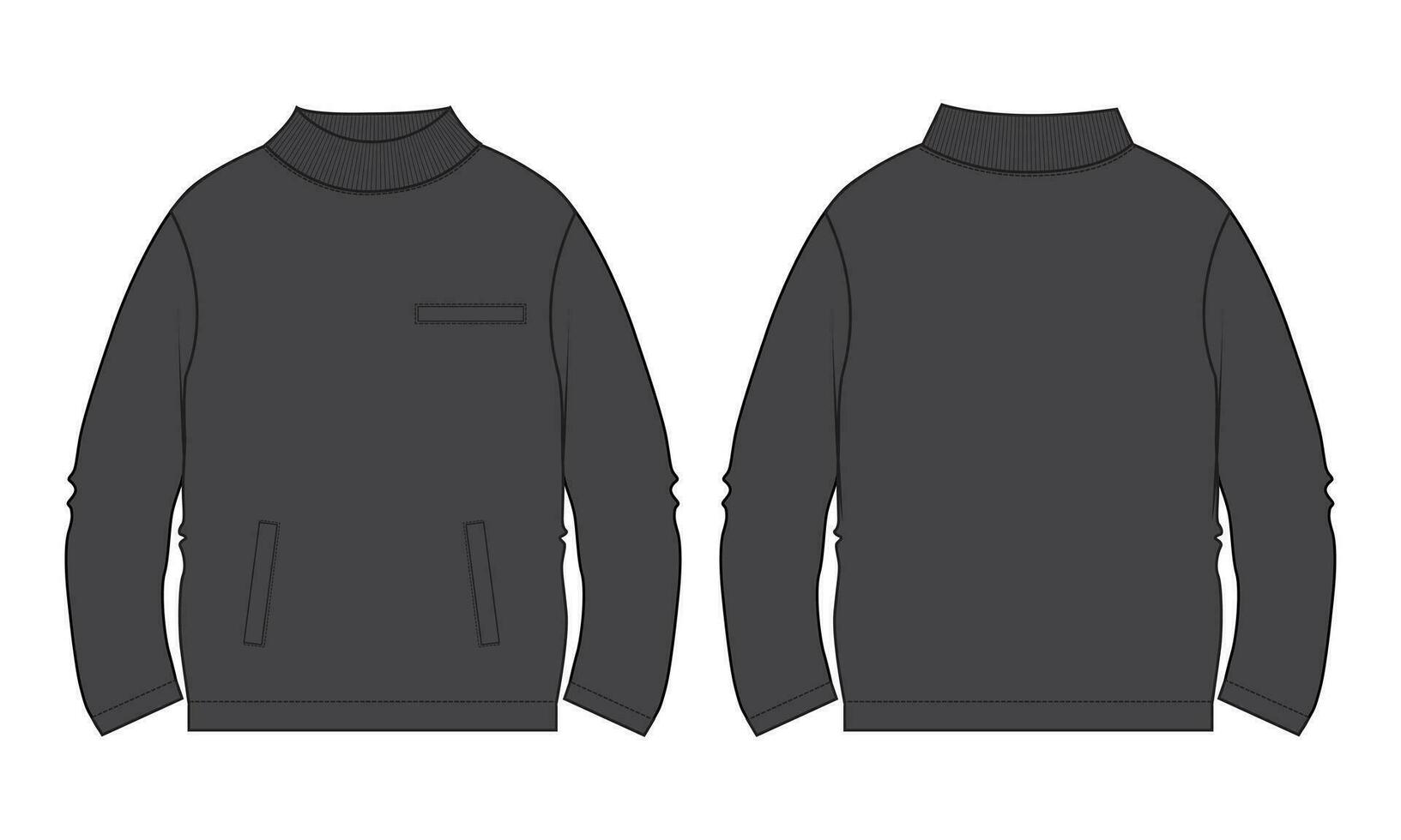 lang mouw sweater technisch tekening mode vlak schetsen vector illustratie sjabloon voorkant en terug keer bekeken.