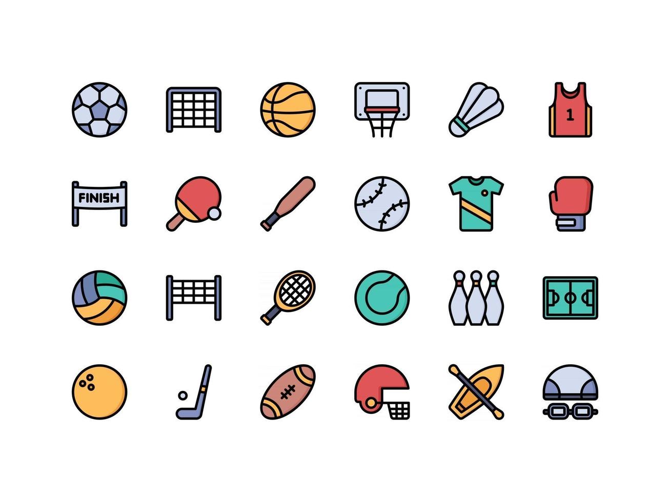 sport en fitness lineaire kleur icon set vector