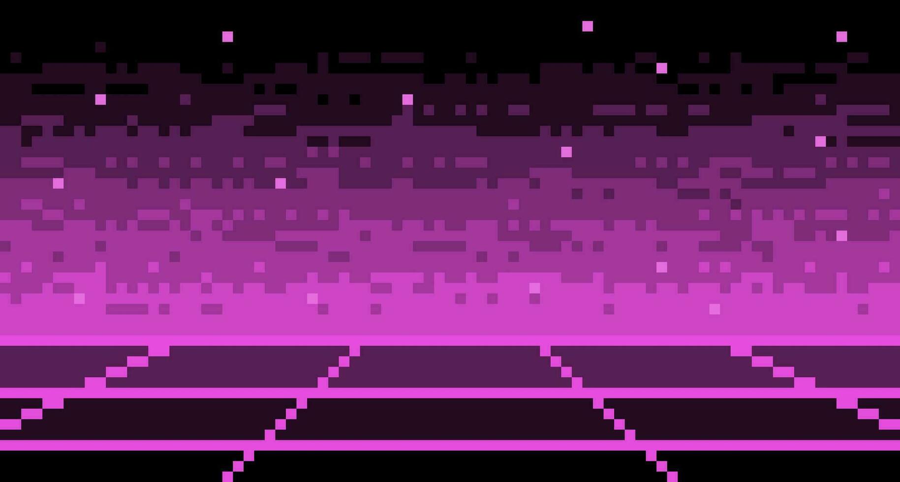 pixel maas neon synthwave oppervlakte achtergrond. meetkundig 8 bit blanco Purper 80s rooster met cyberpunk gestreept lichtgevend. elektronisch paars gloed in 90s vector stijl