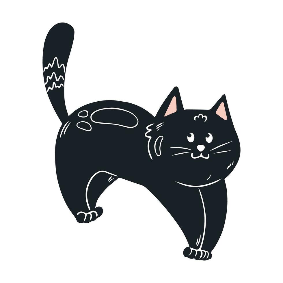 schattig kat. zwart katje in hand- getrokken stijl. vector illustratie geïsoleerd Aan wit achtergrond
