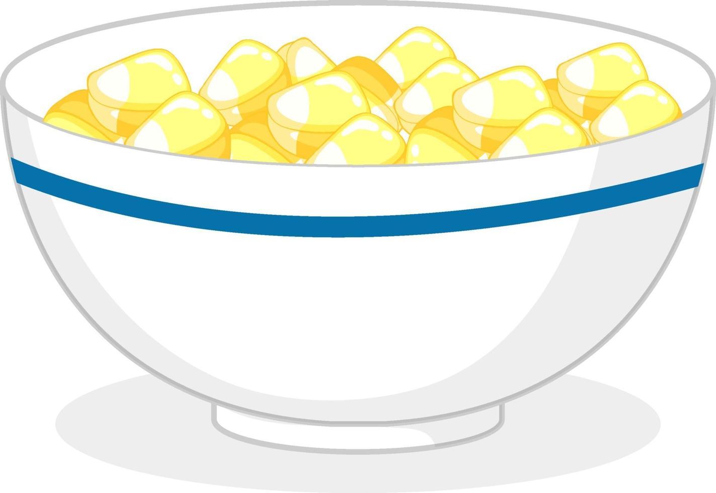 gele snoepjes of gummies in een geïsoleerde kom vector