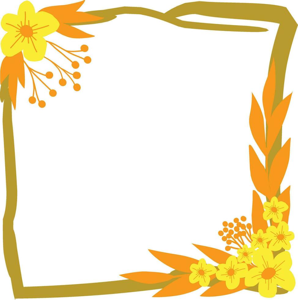 kader met geel bloemen en bladeren Aan een wit achtergrond. vector illustratie.