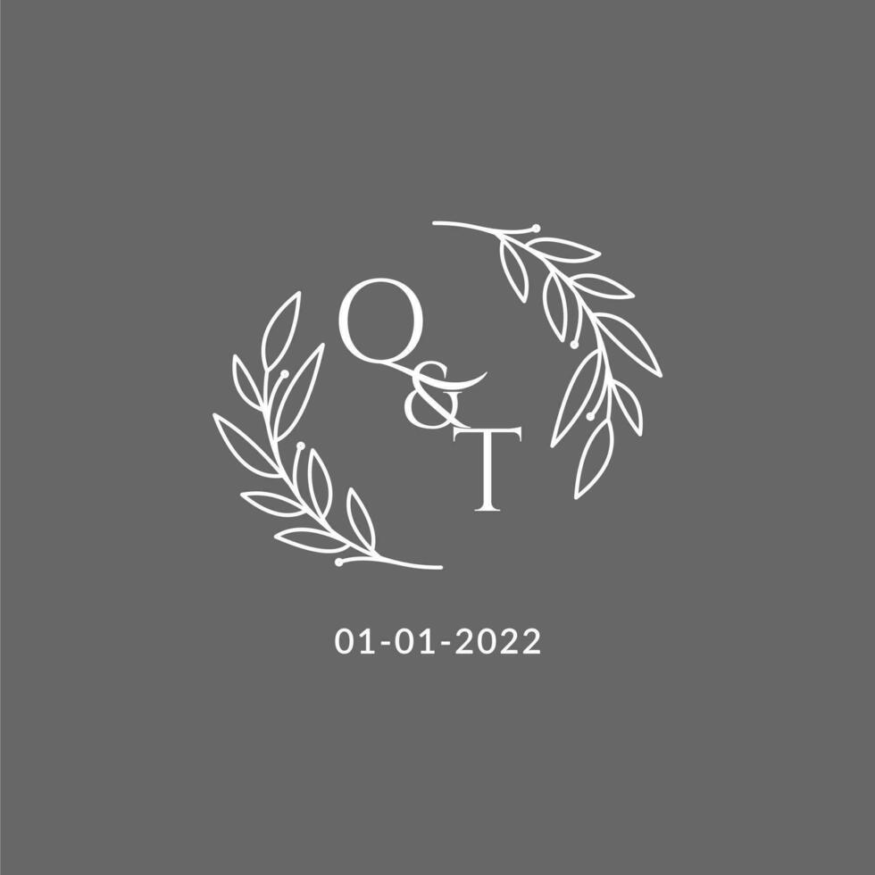 eerste brief qt monogram bruiloft logo met creatief bladeren decoratie vector