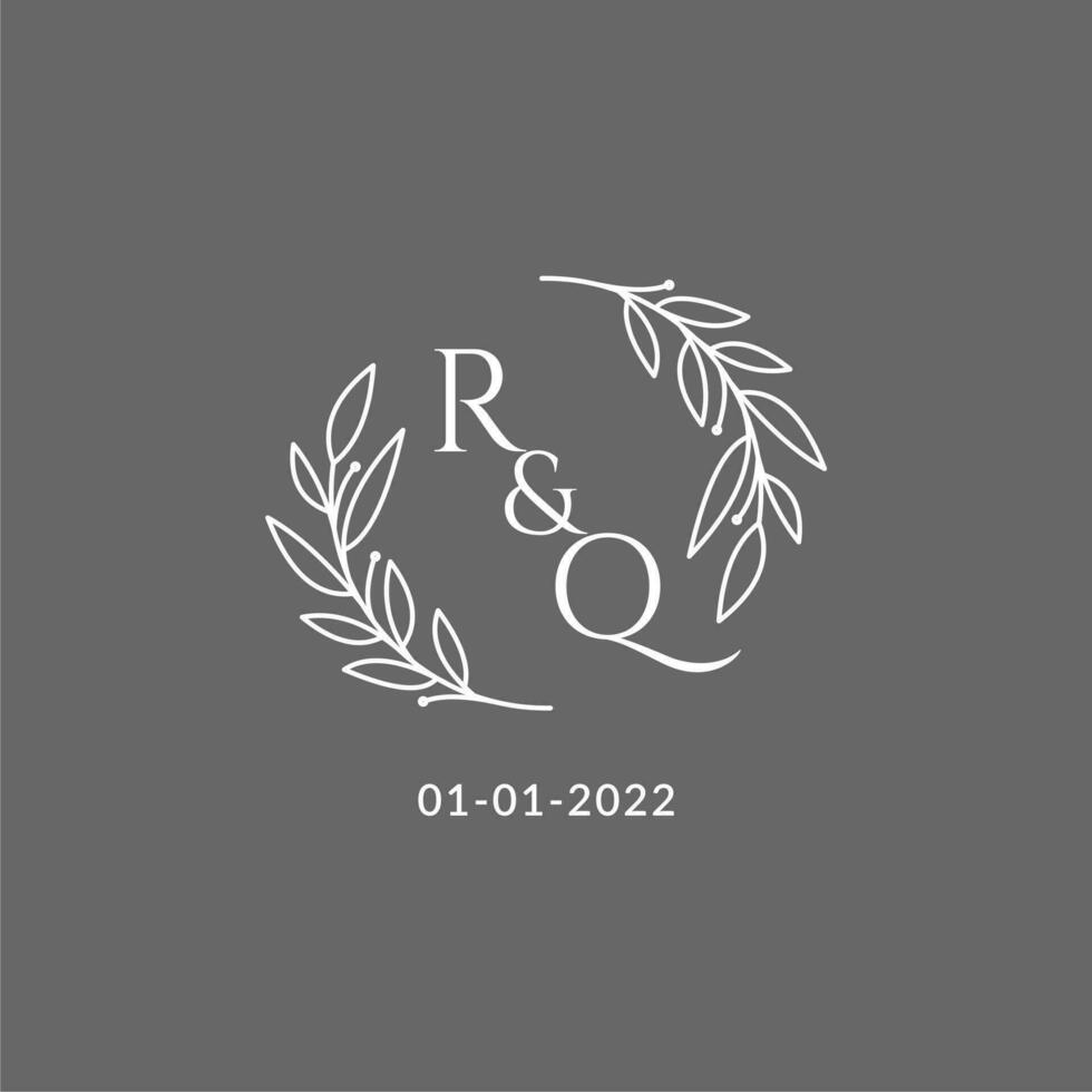 eerste brief rq monogram bruiloft logo met creatief bladeren decoratie vector