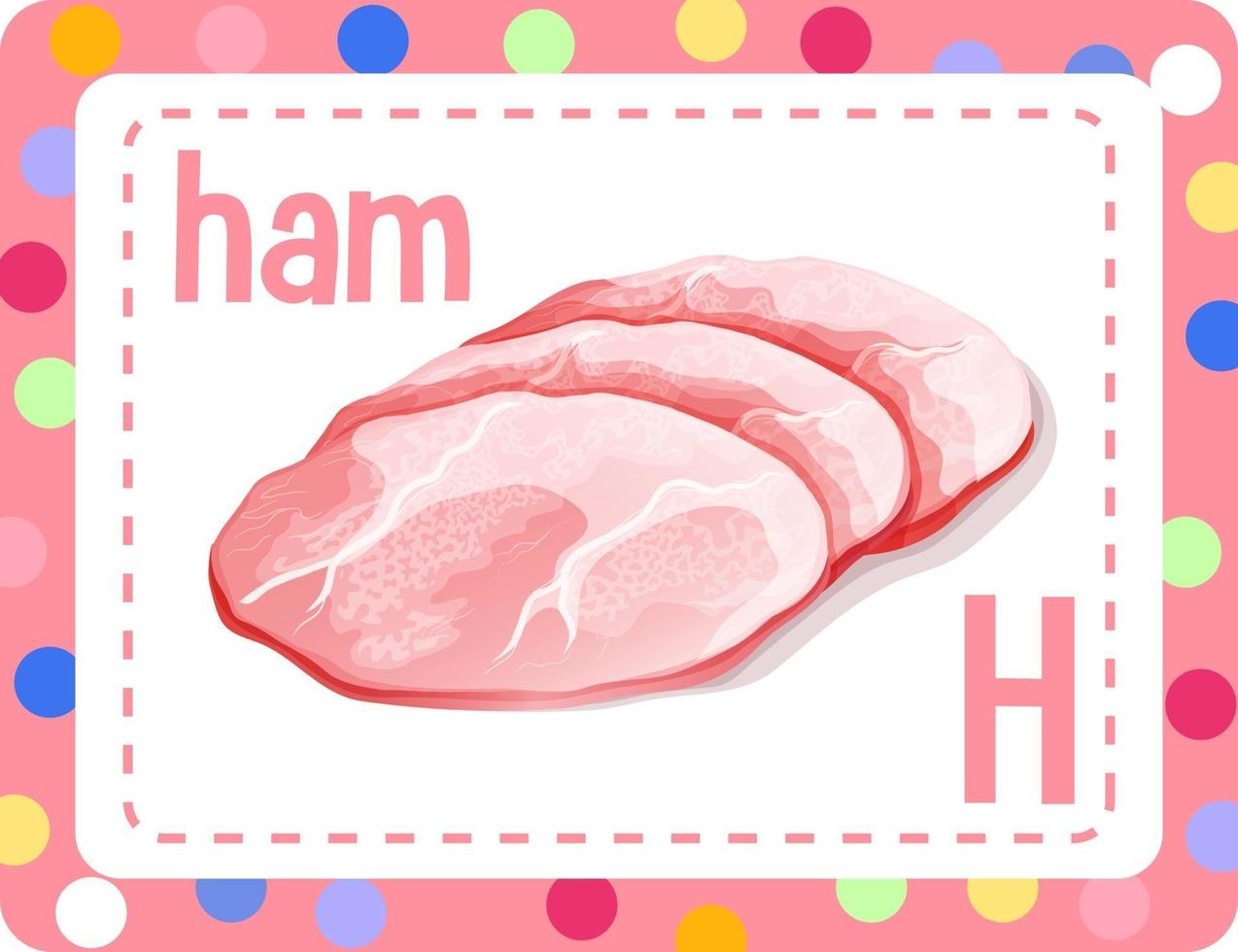 alfabet flashcard met letter h voor ham vector