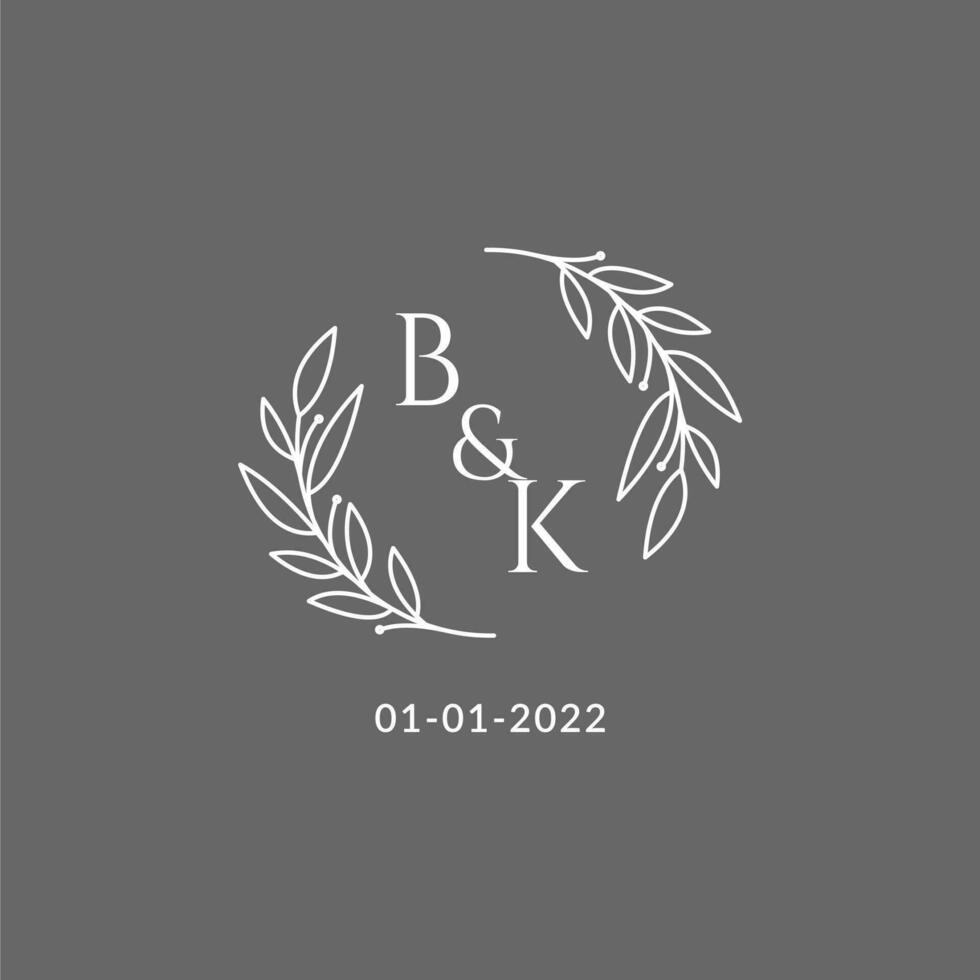 eerste brief bk monogram bruiloft logo met creatief bladeren decoratie vector