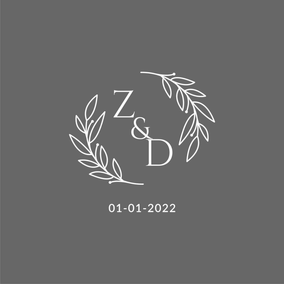 eerste brief zd monogram bruiloft logo met creatief bladeren decoratie vector