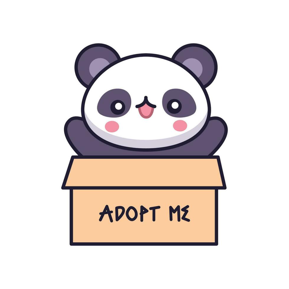 schattig kawaii panda in adopteren doos vector