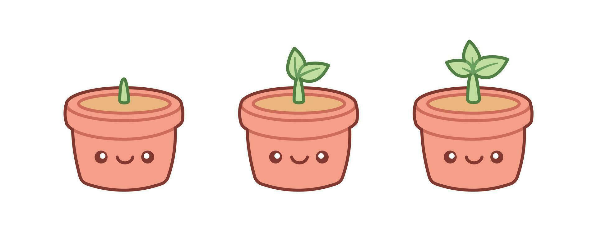 schattig kawaii planten groeit werkwijze vector