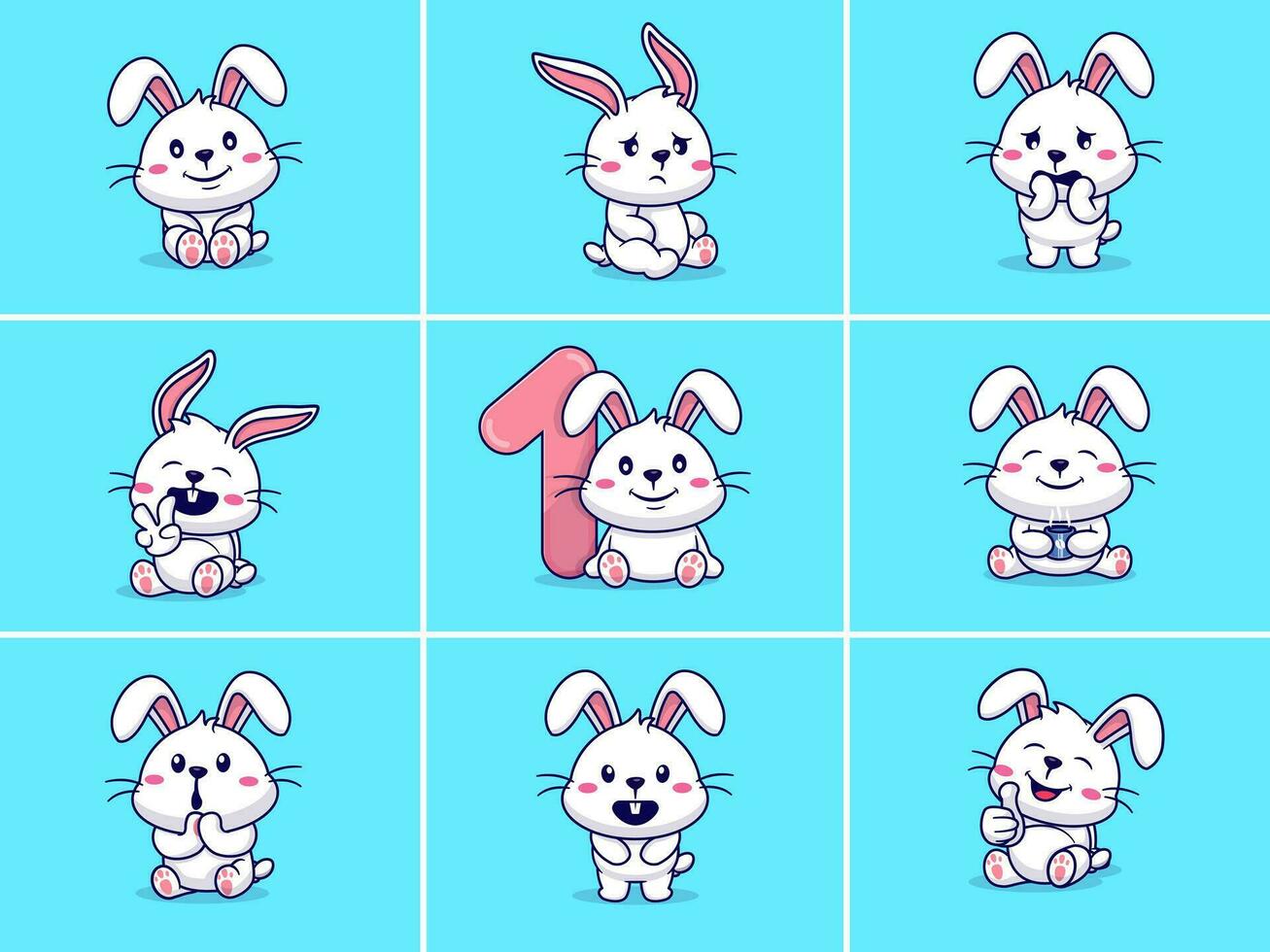 reeks van schattig konijn tekens met verschillend emoticons vector