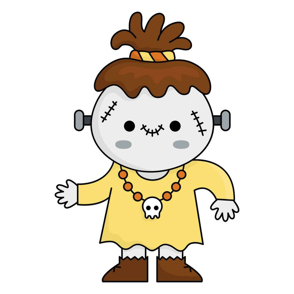 vector kawaii zombie. schattig glimlachen halloween karakter voor kinderen. grappig herfst allemaal heiligen dag tekenfilm illustratie. samhain partij voodoo pop icoon voor kinderen