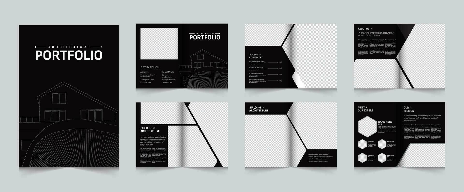 architectuur portefeuille of interieur portefeuille of portefeuille ontwerp sjabloon, interieur portefeuille lay-out ontwerp, vector