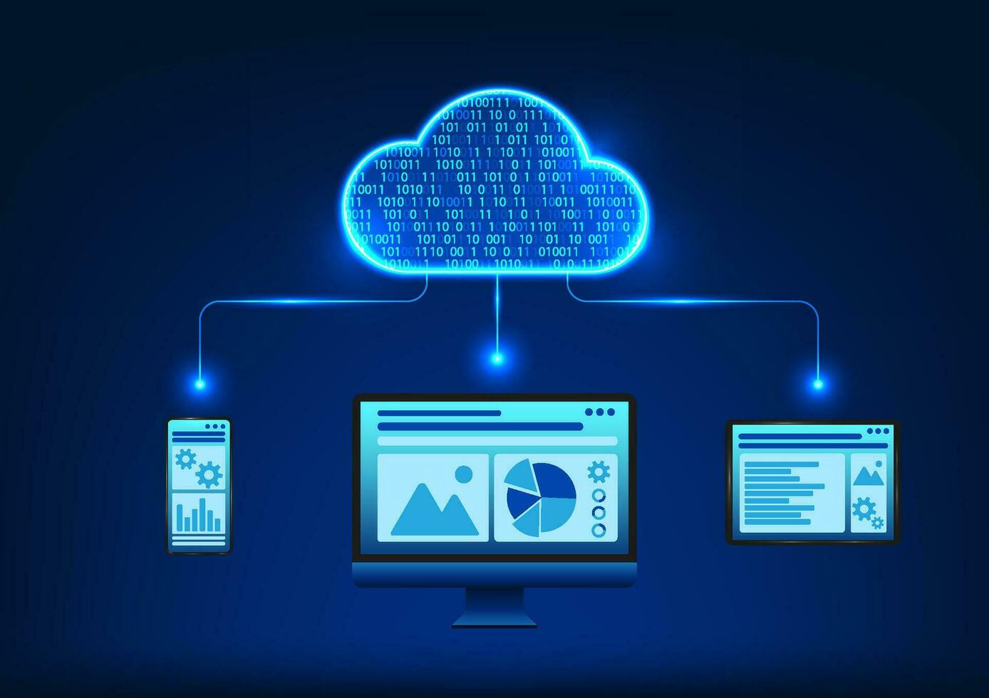 wolk technologie het is een technologie voor steun omhoog gegevens en sharing gegevens naar ontvangers met een gegevens veiligheid systeem dat kan gebruik smartphones, computers, en ipads naar beheren. wolken hebben code getallen vector