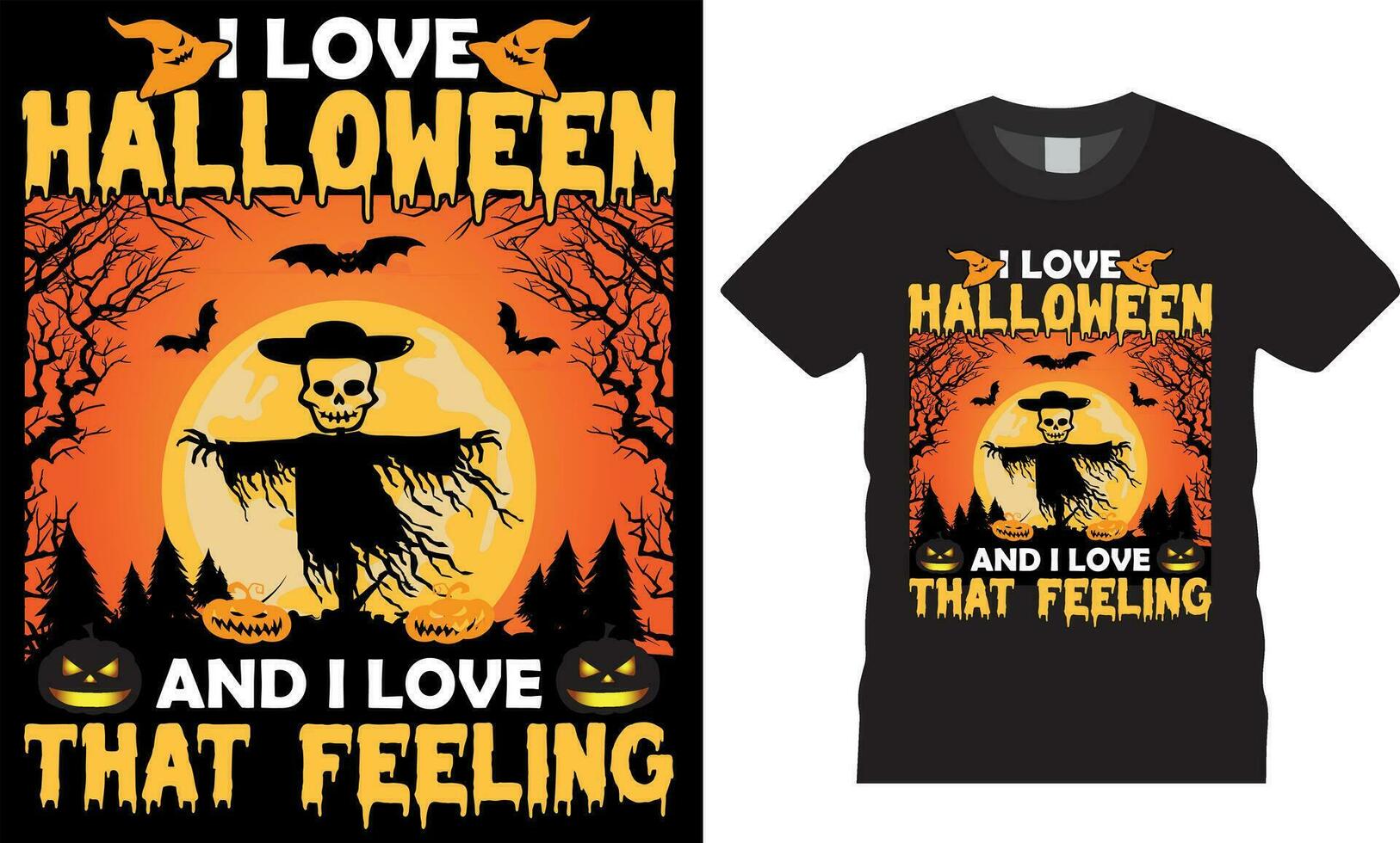 ik liefde halloween en ik liefde dat gevoel t-shirt ontwerp vector sjabloon