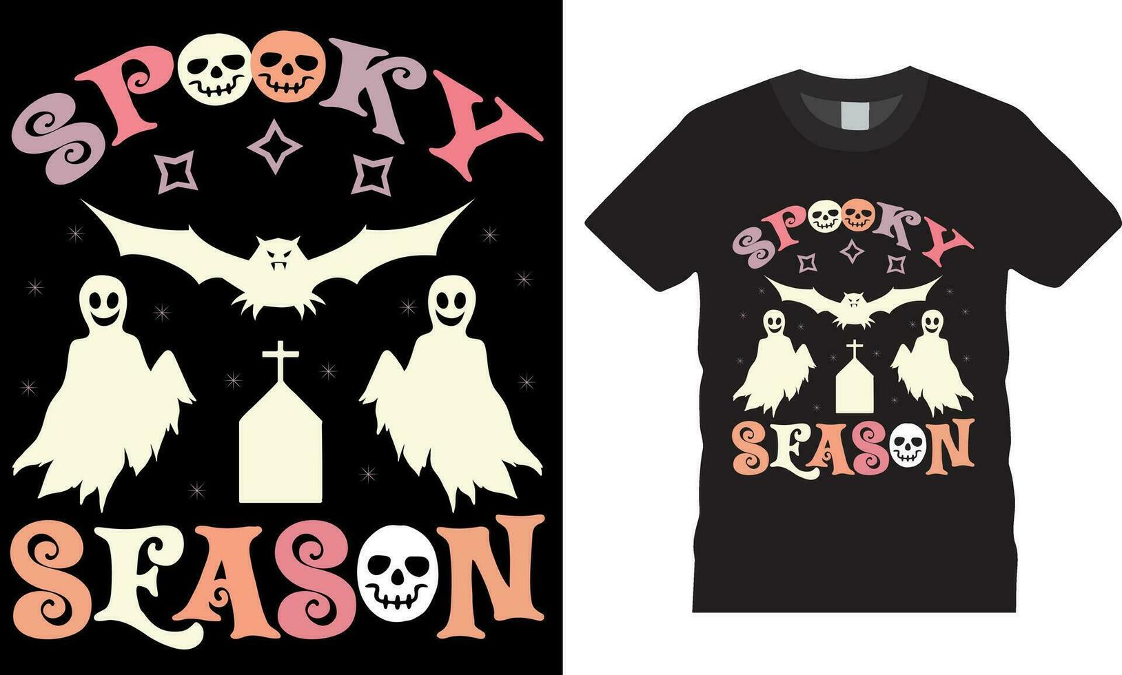 spookachtig seizoen 31 oktober halloween grafisch t overhemd ontwerp sjabloon. vector