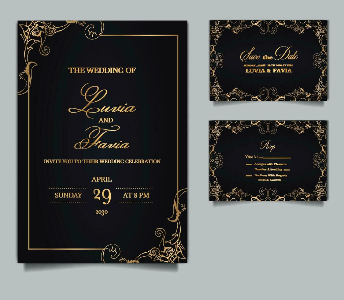 luxe bruiloft uitnodiging kaart ontwerpset vector