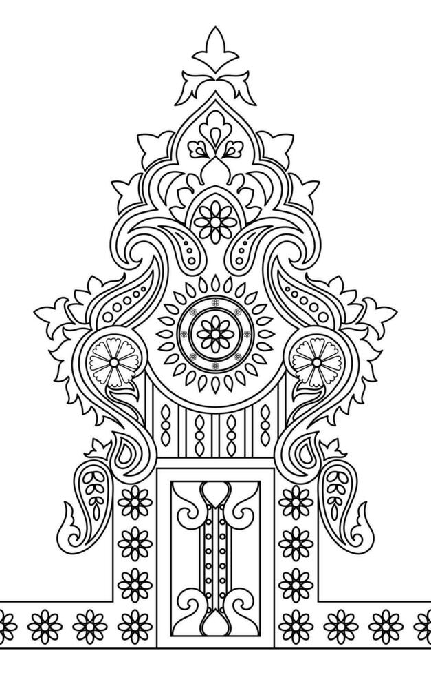 tapijt componenten. zwart strepen. tapijt oosters ornament met bloemen motieven. Indisch ontwerp element voor henna- tatoeëren, volwassen kleur boek, groet kaart, bruiloft uitnodiging of spa schoonheid folder. vector