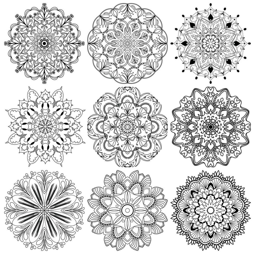 reeks mandala's. ronde ornament patroon. mandala bloem. wijnoogst decoratief elementen. hand- getrokken achtergrond. Islam, Arabisch, Indisch, poef motieven. vector