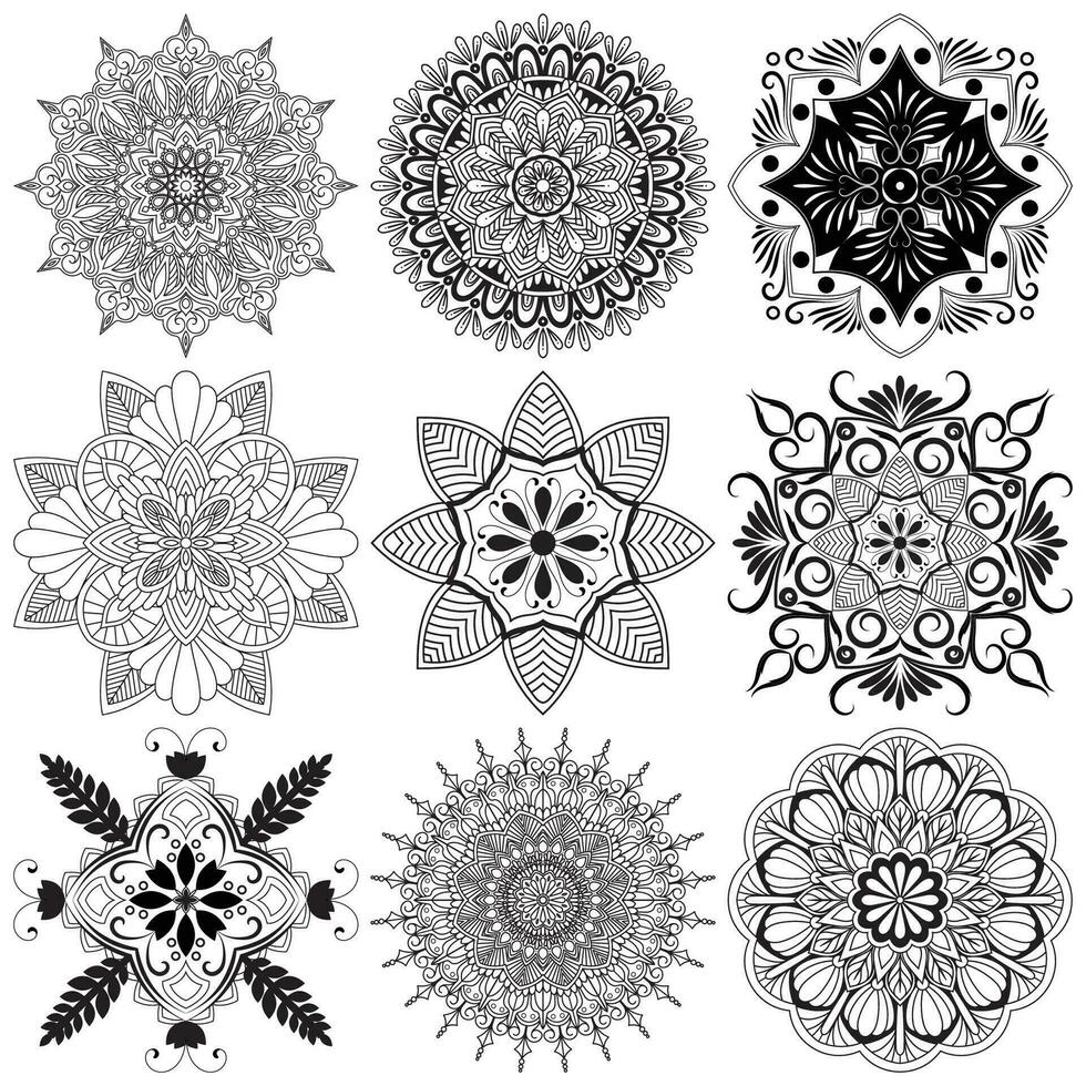 reeks mandala's. ronde ornament patroon. mandala bloem. wijnoogst decoratief elementen. hand- getrokken achtergrond. Islam, Arabisch, Indisch, poef motieven. vector