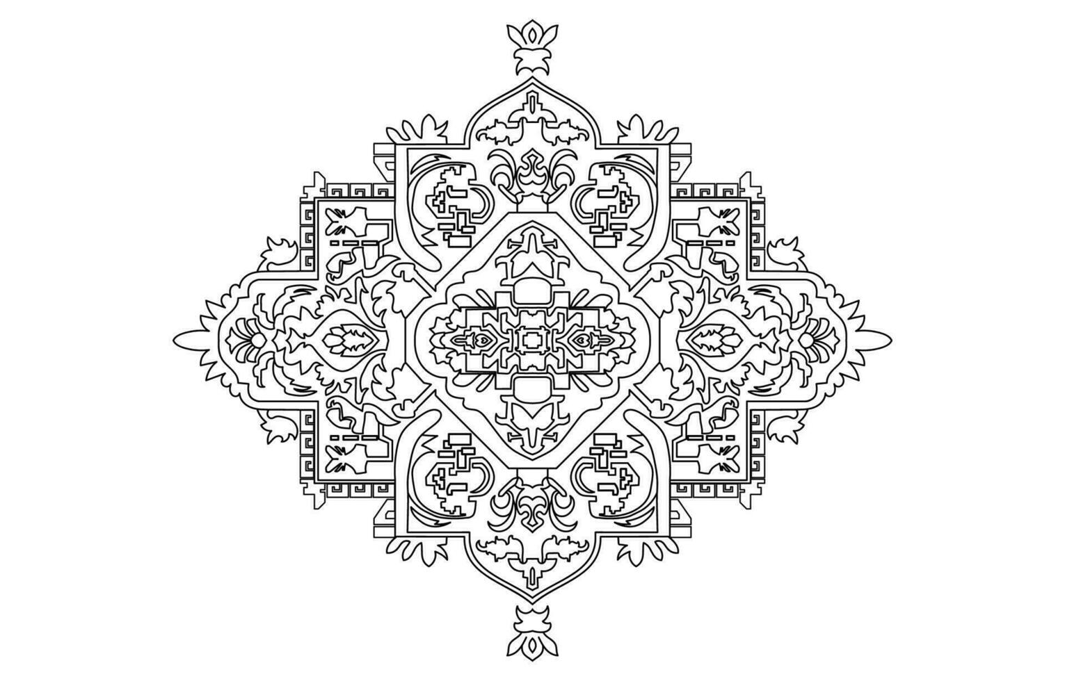 tapijt componenten. zwart strepen. tapijt oosters ornament met bloemen motieven. Indisch ontwerp element voor henna- tatoeëren, volwassen kleur boek, groet kaart, bruiloft uitnodiging of spa schoonheid folder. vector