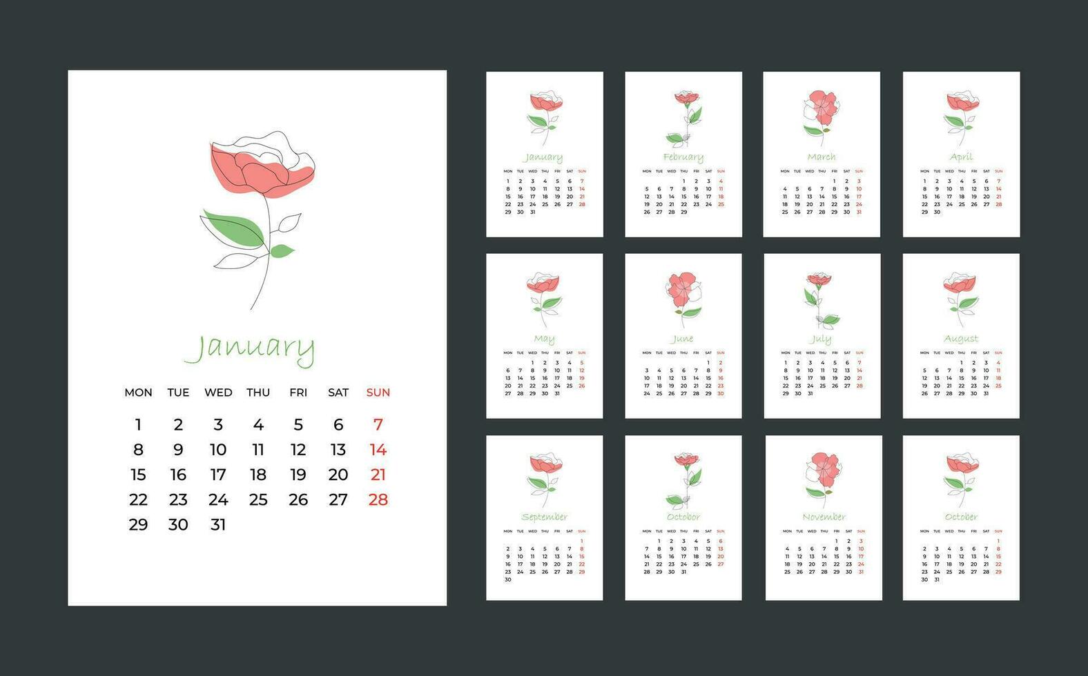 kalender 2024 ontwerp sjabloon. 2023 papier kalender lay-out in afdrukbare stijl. vector