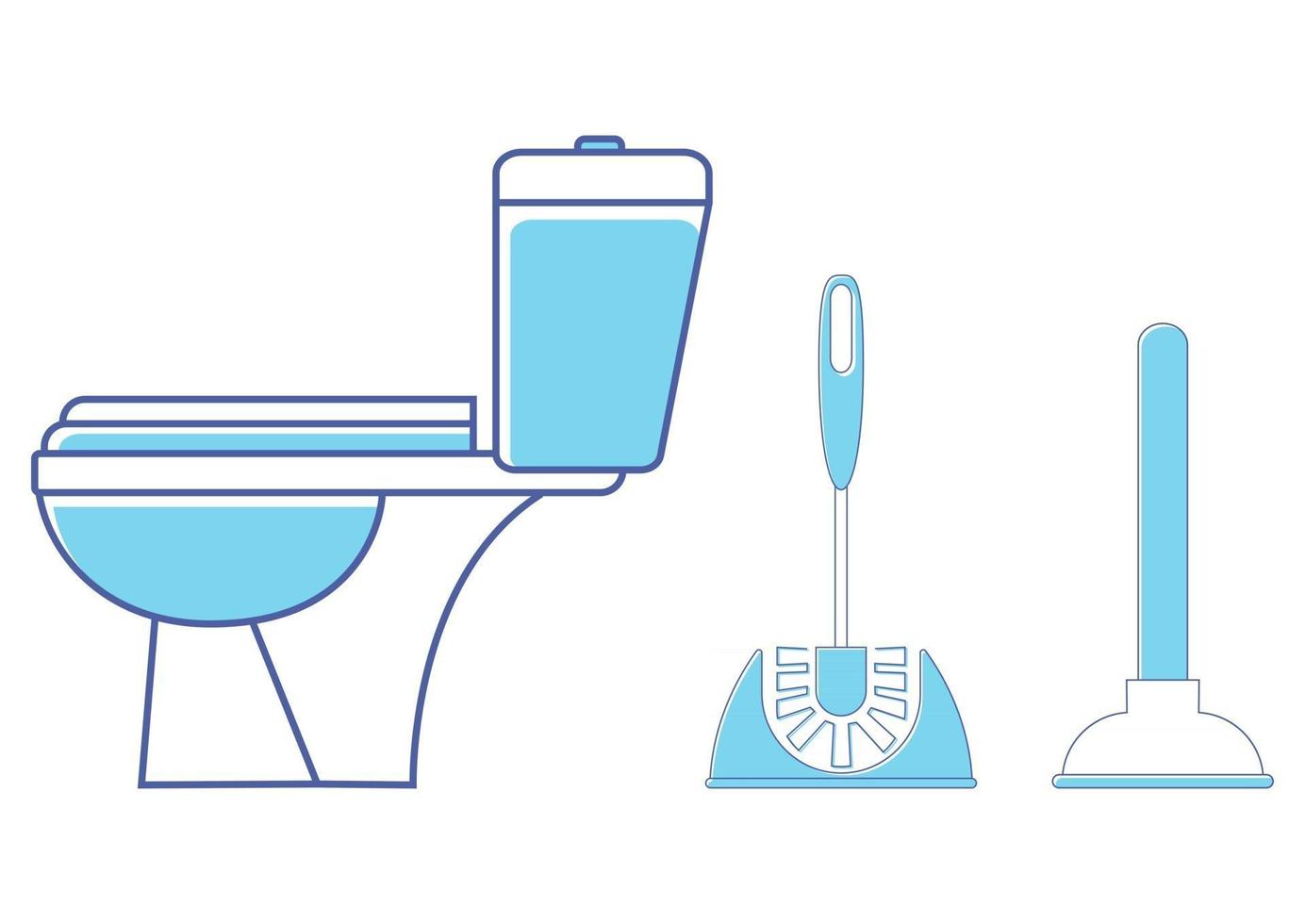 toilet icoon. toilet. wc, badkamer in blauwe kleur. toiletborstel en zuiger. borstel en zuiger in blauwe kleur. loodgieter dienst. vector