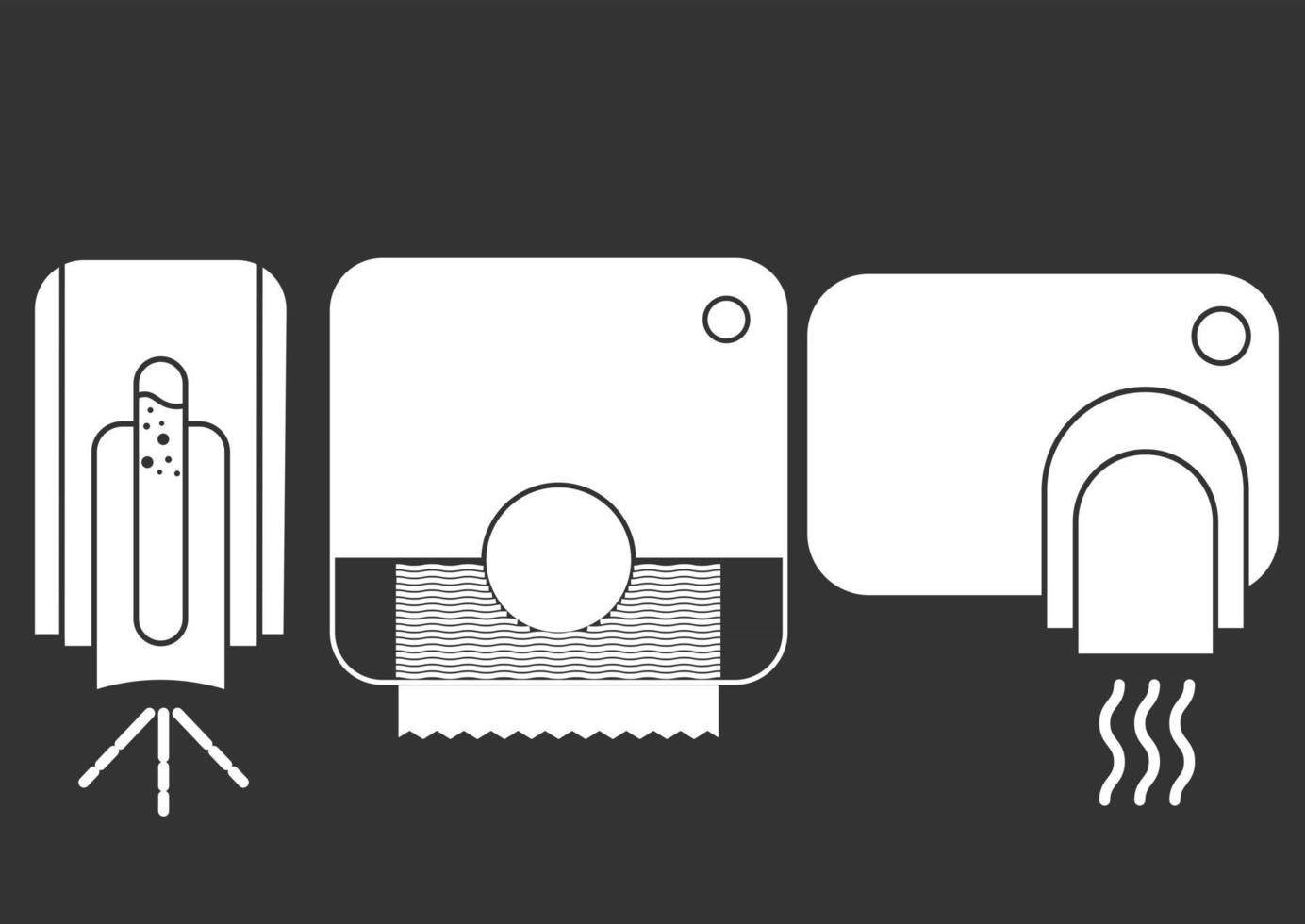 geautomatiseerde contactloze toiletapparatuur met sensoren. dispenser voor papieren handdoekjes. wandgemonteerde automatische zeepdispenser, handdroger met sensor. handen veilig drogen. glyph-pictogram. vector