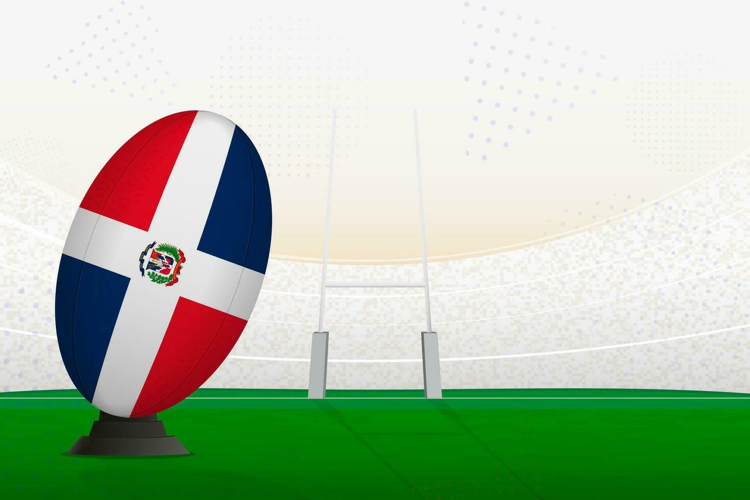 dominicaans republiek nationaal team rugby bal Aan rugby stadion en doel berichten, voorbereidingen treffen voor een straf of vrij trap. vector