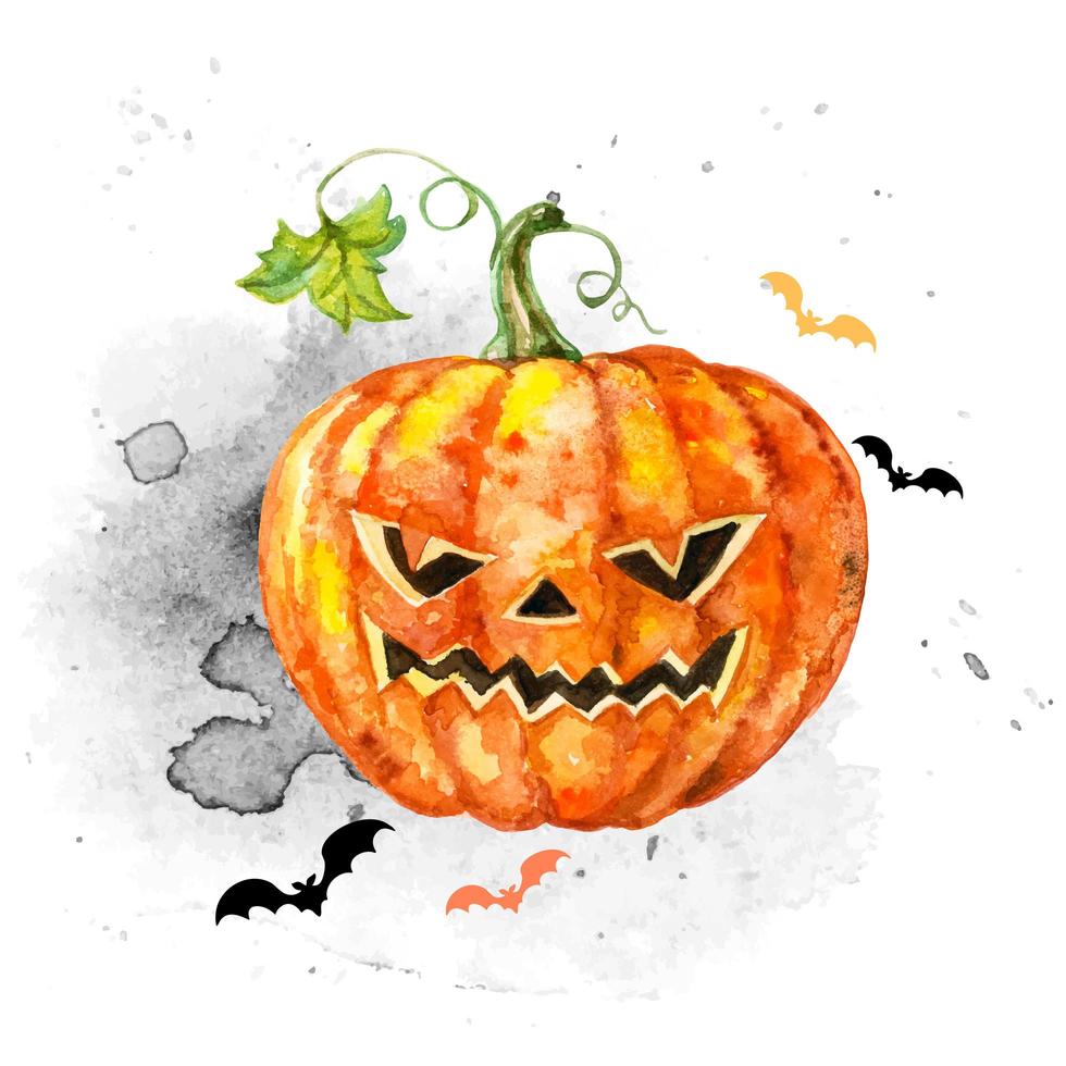 feestelijke aquarelkaart voor halloween met een pompoen. vector