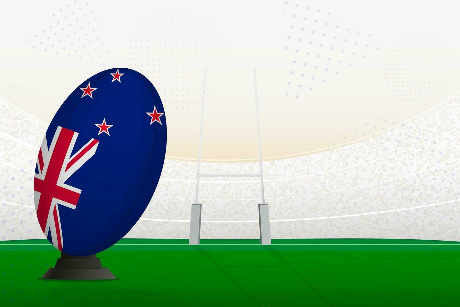 nieuw Zeeland nationaal team rugby bal Aan rugby stadion en doel berichten, voorbereidingen treffen voor een straf of vrij trap. vector
