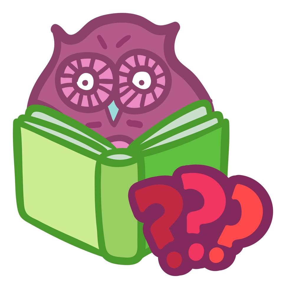 sticker met grappige uil studeren, boek lezen vector