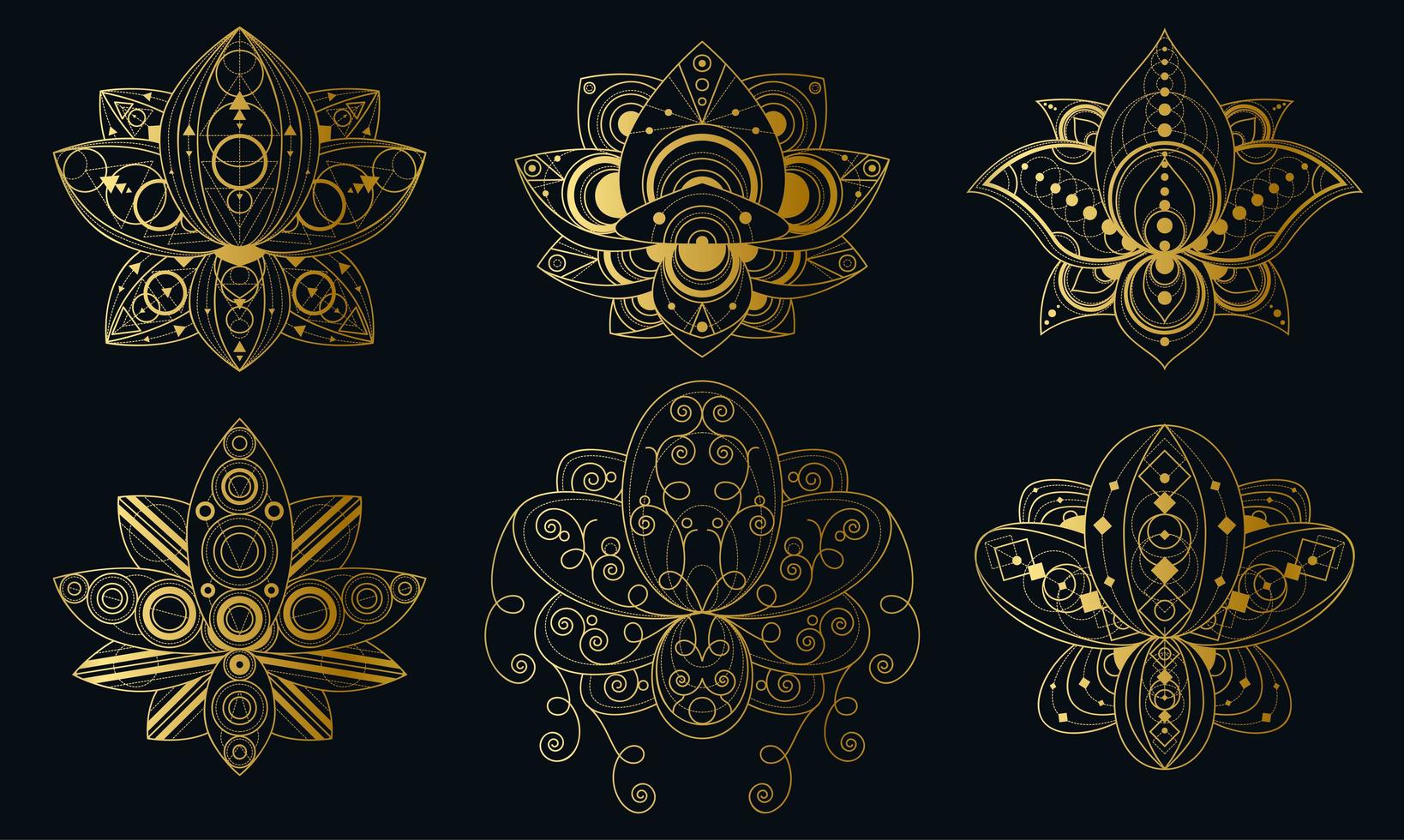 lotusbloem met geometrische ornament lineaire illustraties set vector