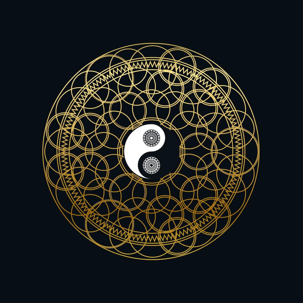meditatiesjabloon met yin yang-teken in mandala vector