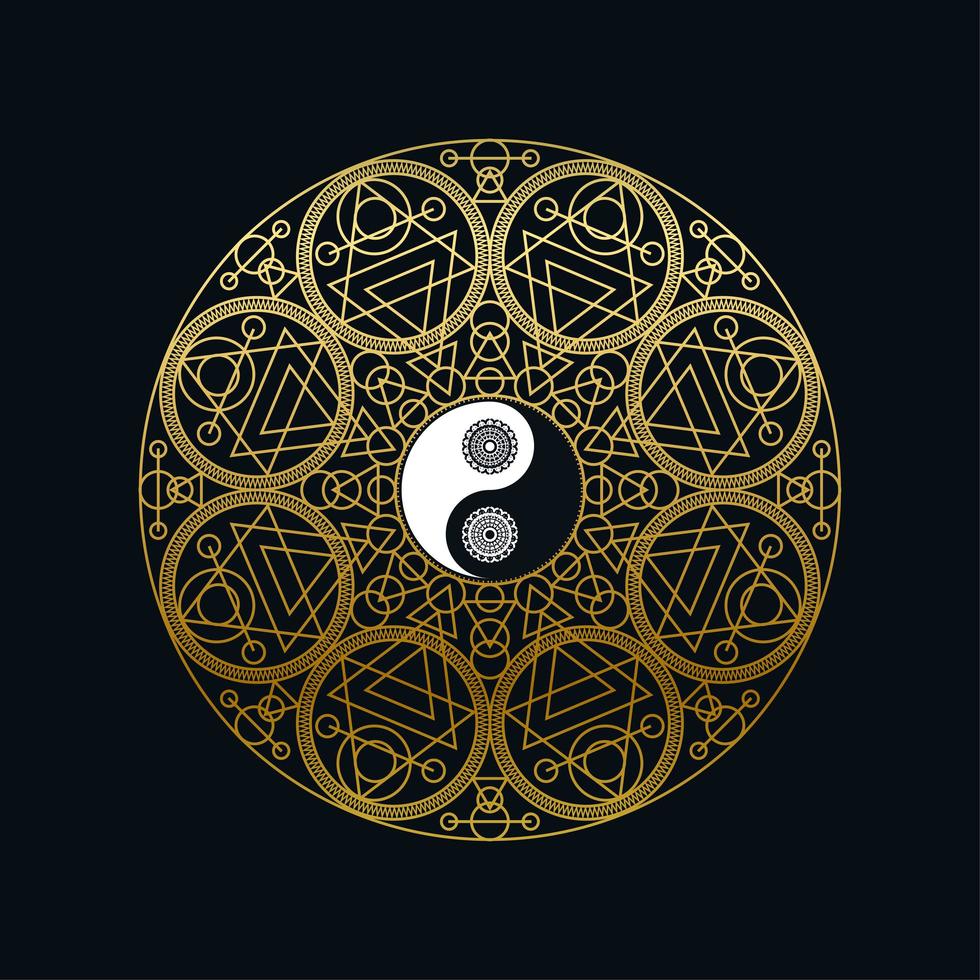 meditatiesjabloon met yin yang-teken in mandala vector