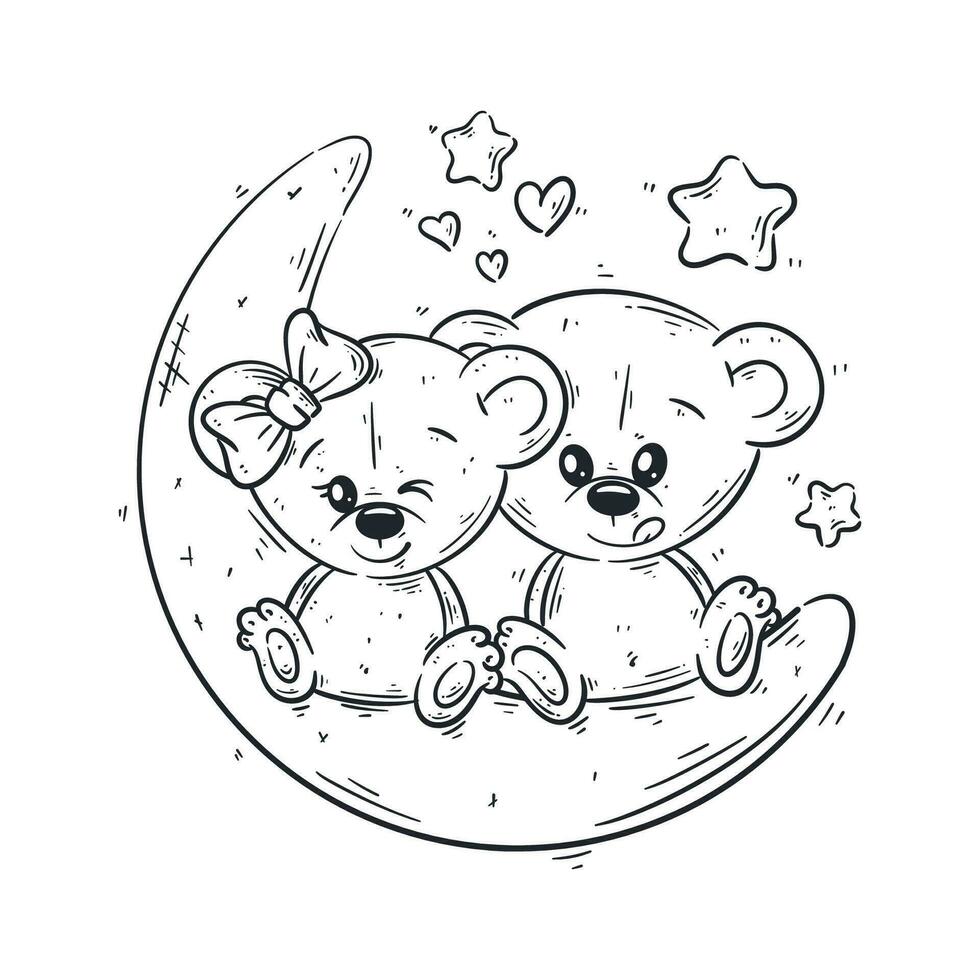twee schattig bears zittend Aan de maan voor kleur vector